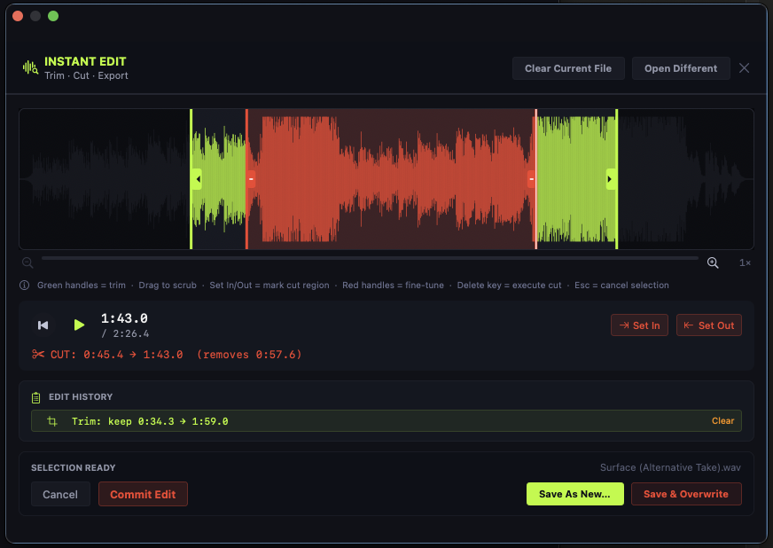 Instant Edit audio trimmer