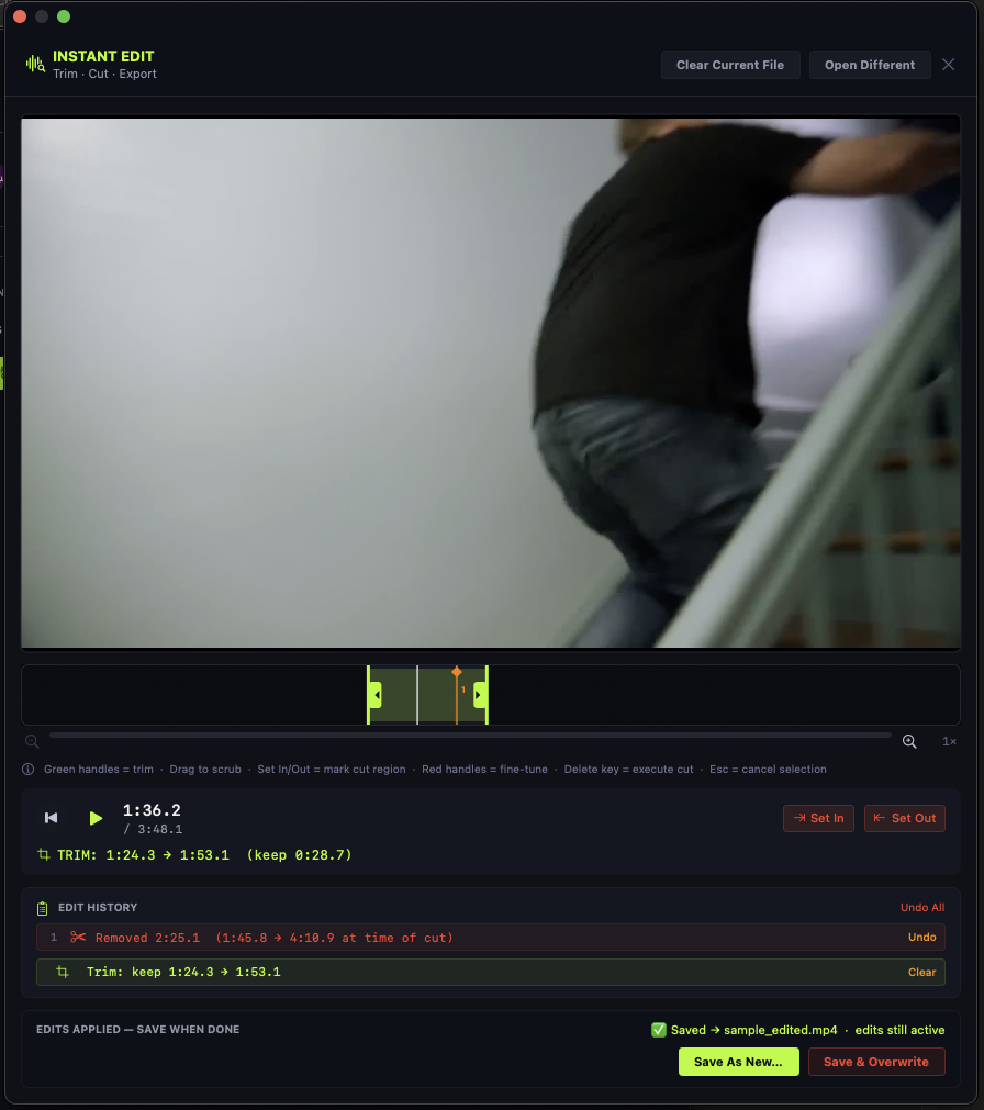 Instant Edit video trim view