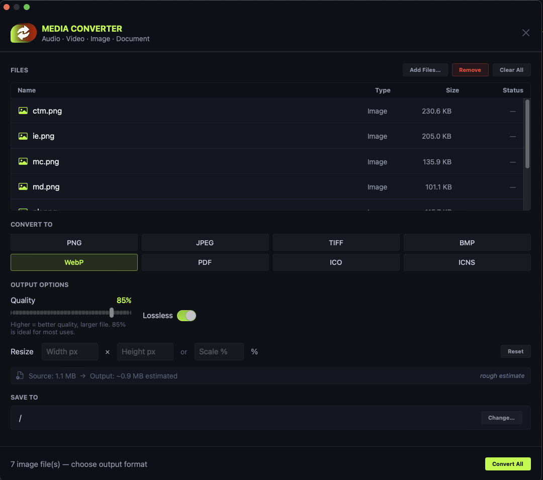 Media Converter batch conversion window